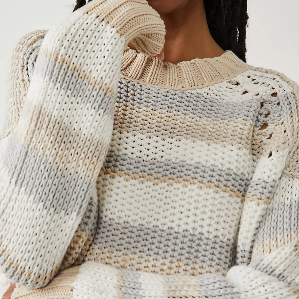 Free People NWT Devon Stripe Cropped Sweater Size Large - Picture 4 of 4